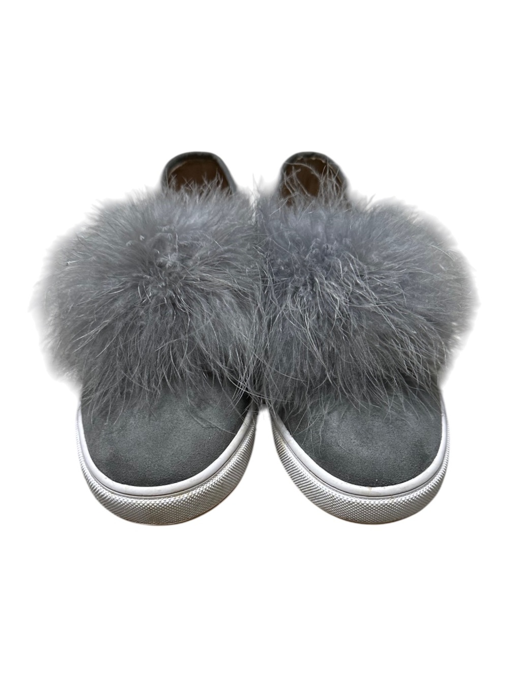 Steve Madden Emily Gray Faux-Fur Pom Pom Slip On Sneakers